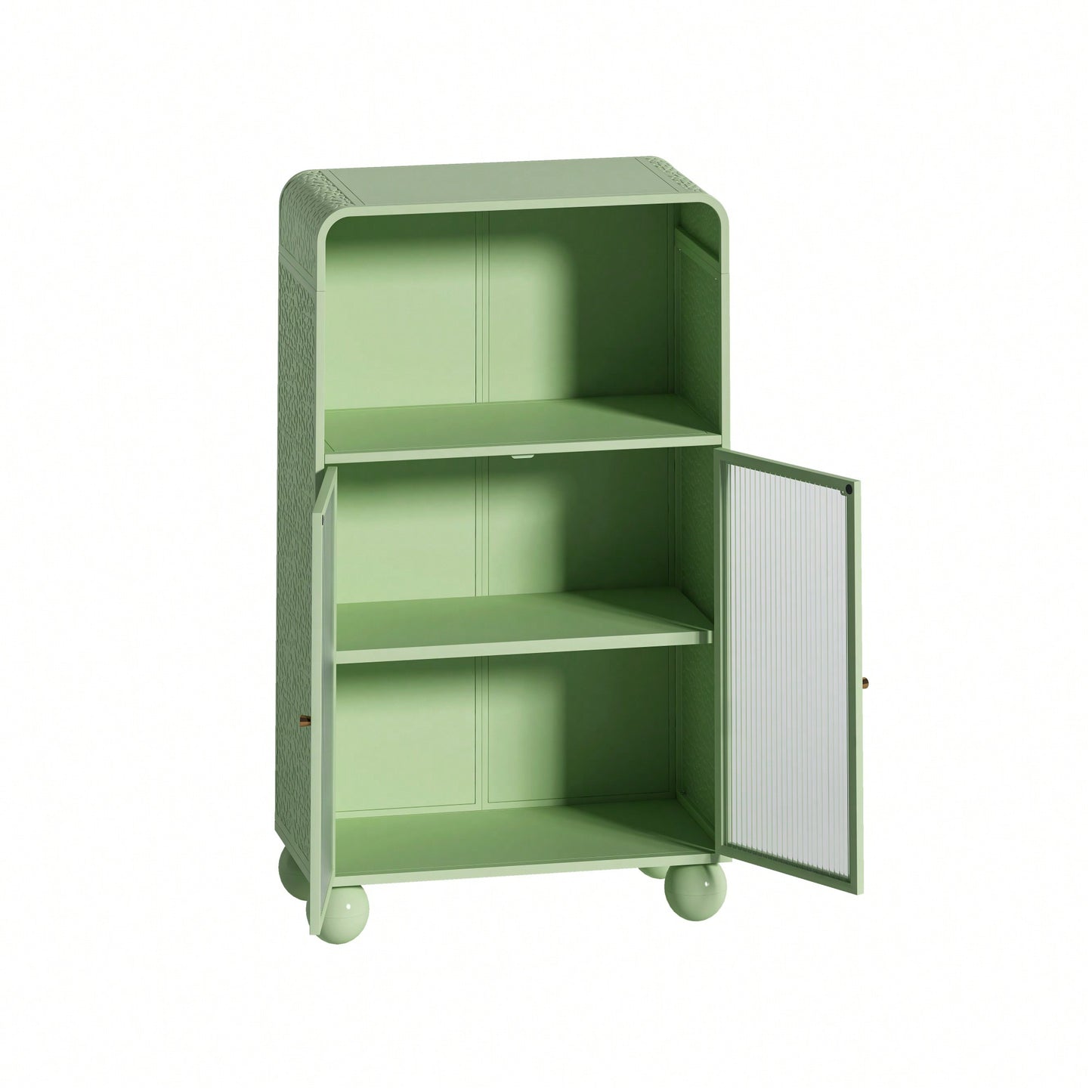 45.28 Inch Tall Freestanding Storage Cabinet With Glass Door And Shelves For Bathroom Living Room Kitchen Home Office Green