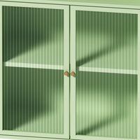 45.28 Inch Tall Freestanding Storage Cabinet With Glass Door And Shelves For Bathroom Living Room Kitchen Home Office Green