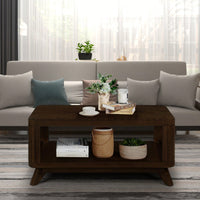 Rectangular Wooden Coffee Table With Open Storage Shelf For Living Room Easy Assembly Walnut Finish 41.5-Inch Center Table
