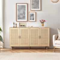 Elegant 4-Door Rattan Storage Cabinet For Bedroom Living Room Office Easy Assembly