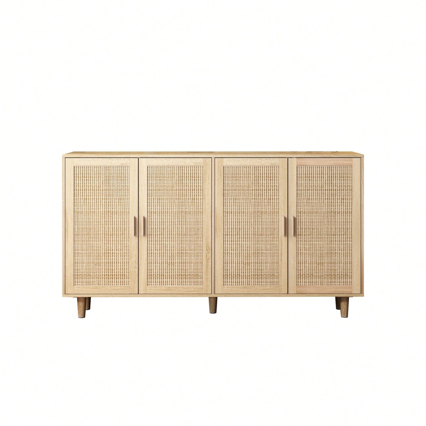 Elegant 4-Door Rattan Storage Cabinet For Bedroom Living Room Office Easy Assembly