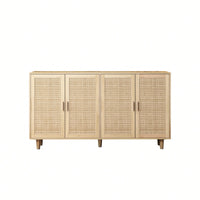 Elegant 4-Door Rattan Storage Cabinet For Bedroom Living Room Office Easy Assembly