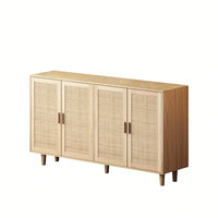 Elegant 4-Door Rattan Storage Cabinet For Bedroom Living Room Office Easy Assembly