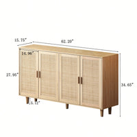 Elegant 4-Door Rattan Storage Cabinet For Bedroom Living Room Office Easy Assembly