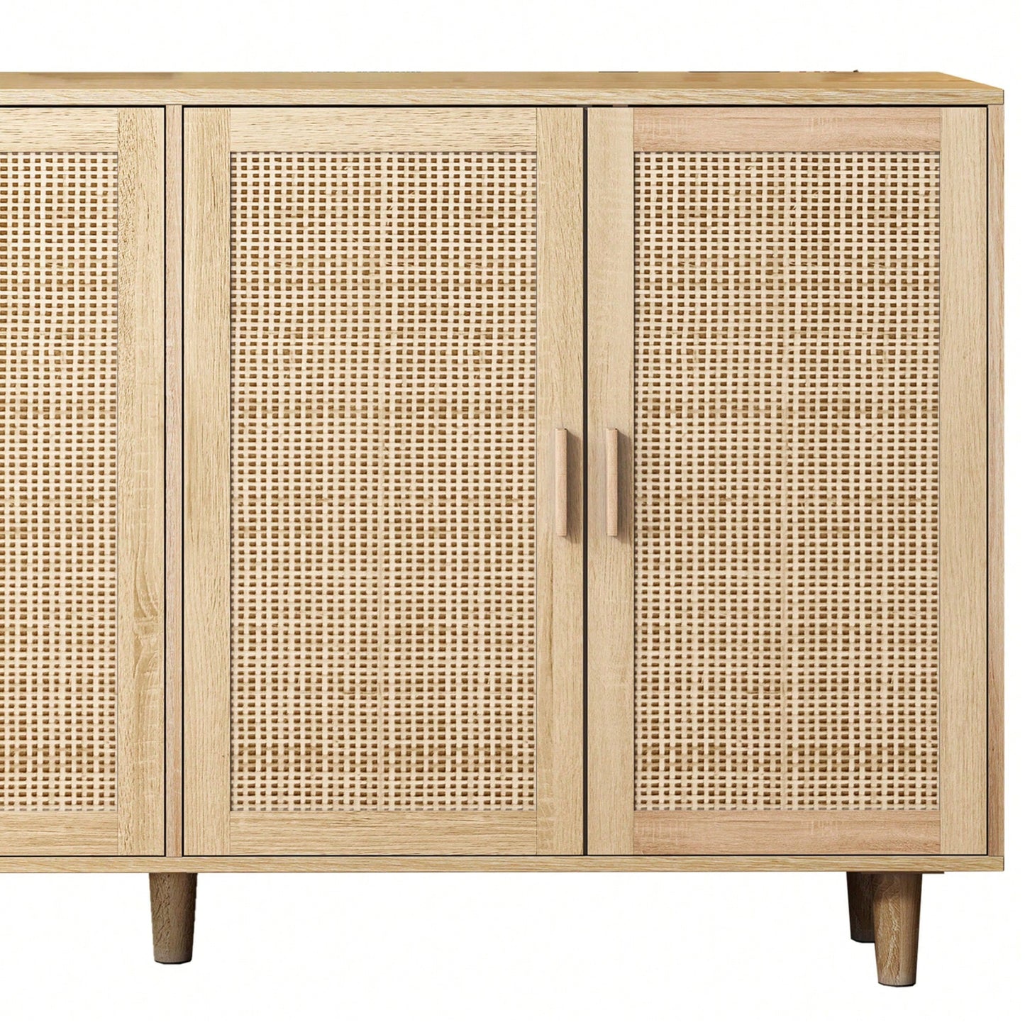 Elegant 4-Door Rattan Storage Cabinet For Bedroom Living Room Office Easy Assembly