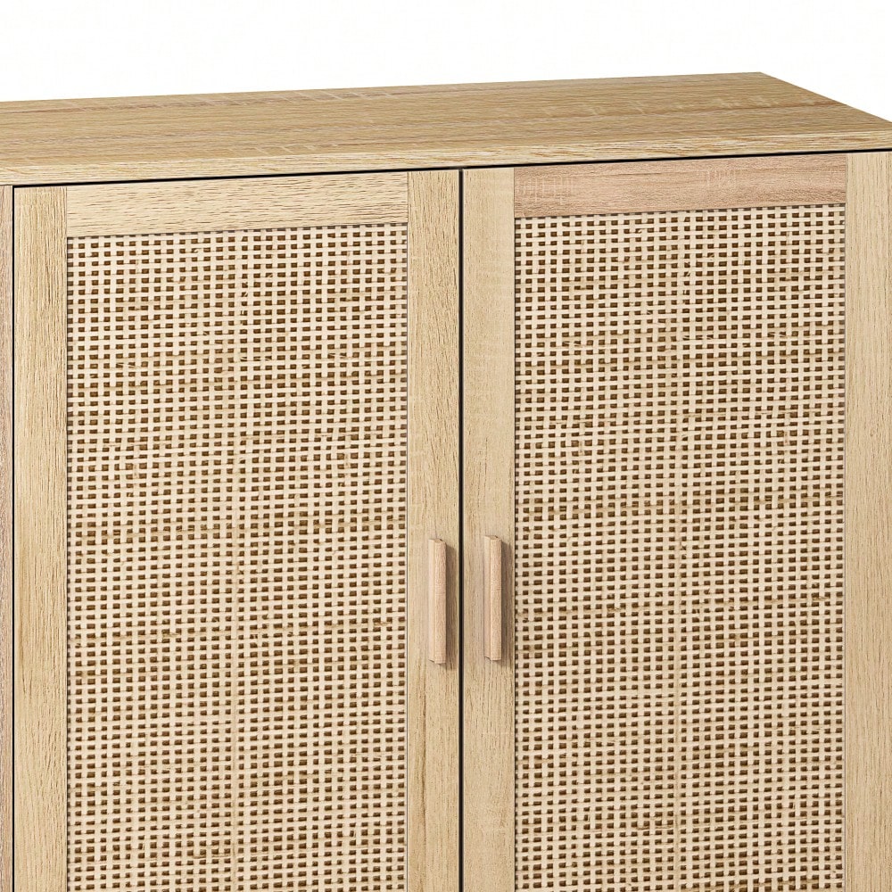 Elegant 4-Door Rattan Storage Cabinet For Bedroom Living Room Office Easy Assembly