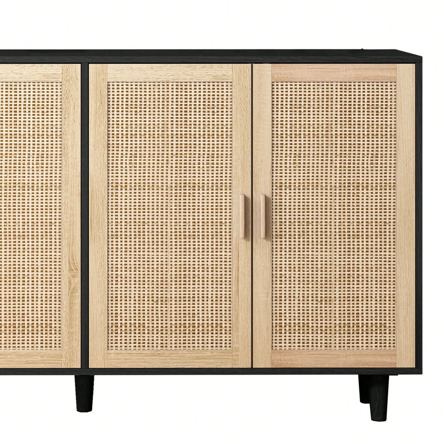 Elegant 4-Door Rattan Storage Cabinet For Bedroom Living Room Office Easy Assembly