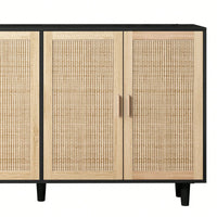 Elegant 4-Door Rattan Storage Cabinet For Bedroom Living Room Office Easy Assembly