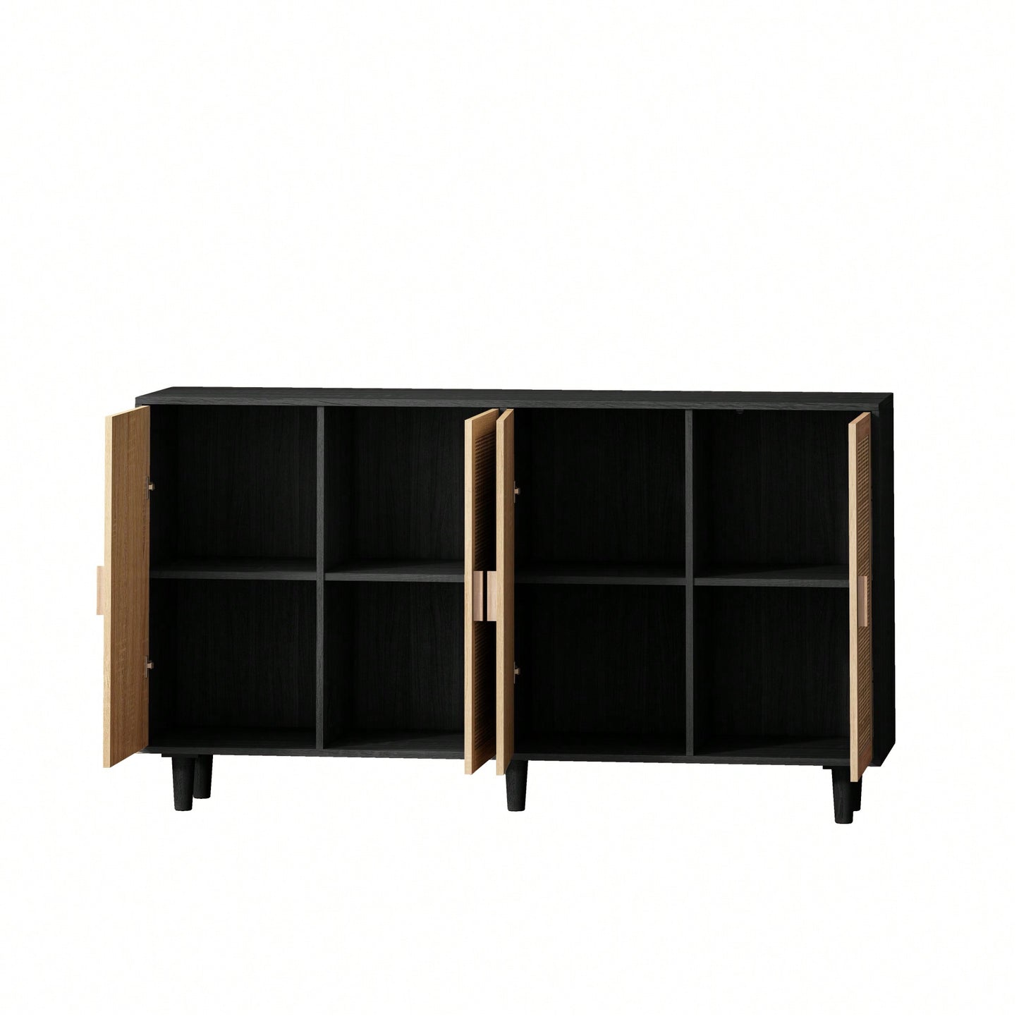 Elegant 4-Door Rattan Storage Cabinet For Bedroom Living Room Office Easy Assembly