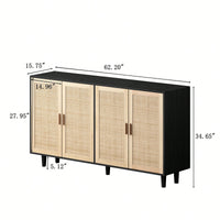 Elegant 4-Door Rattan Storage Cabinet For Bedroom Living Room Office Easy Assembly