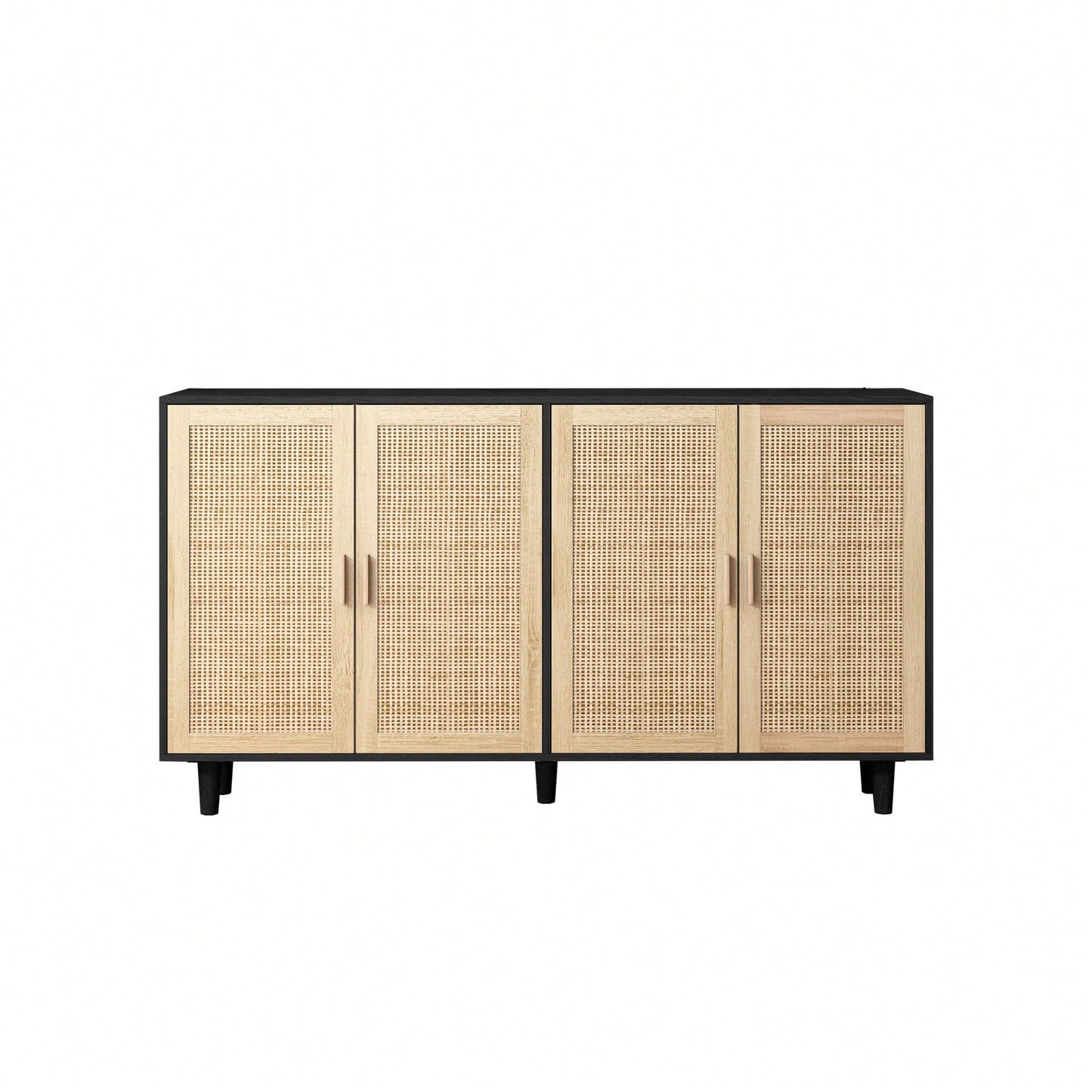 Elegant 4-Door Rattan Storage Cabinet For Bedroom Living Room Office Easy Assembly