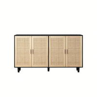 Elegant 4-Door Rattan Storage Cabinet For Bedroom Living Room Office Easy Assembly