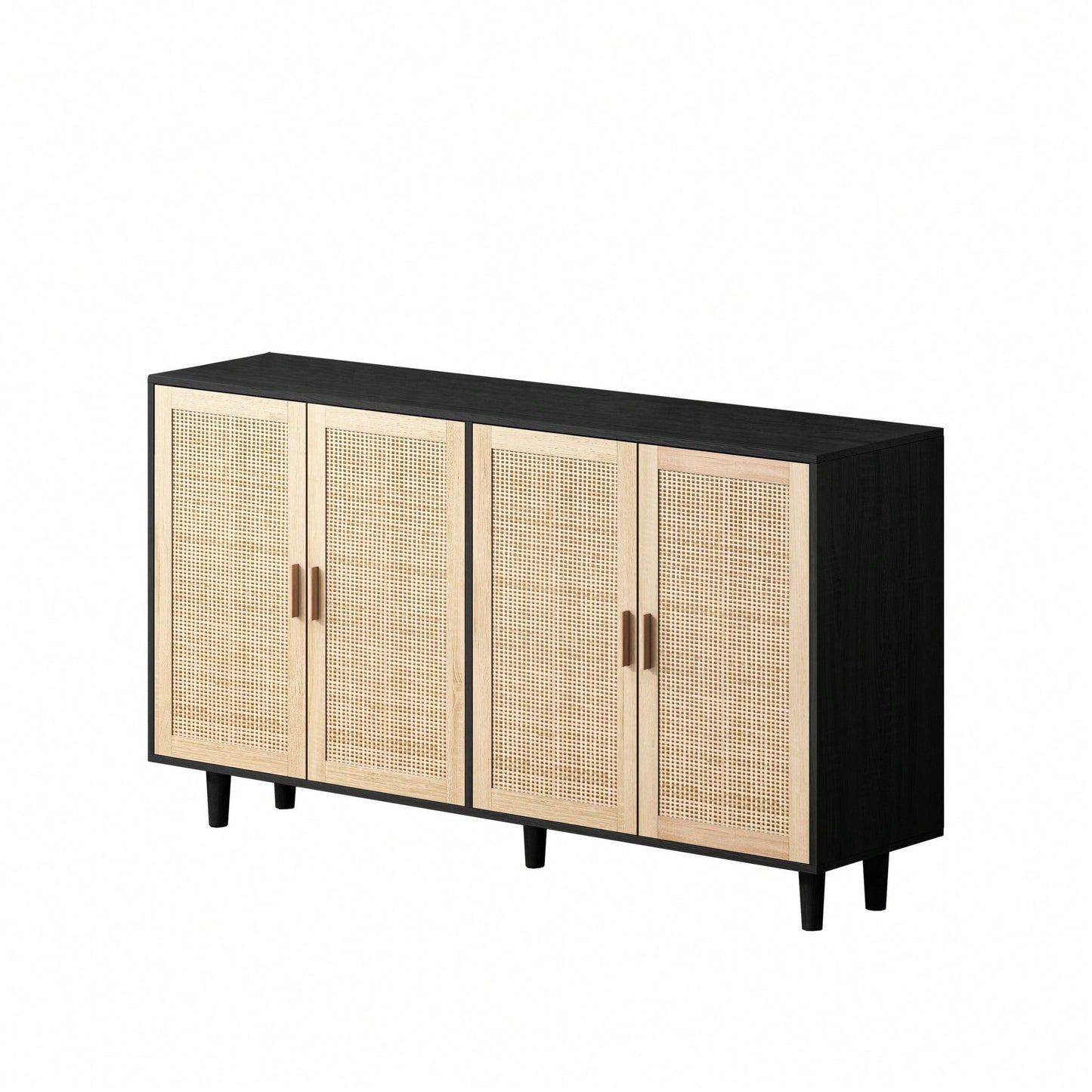 Elegant 4-Door Rattan Storage Cabinet For Bedroom Living Room Office Easy Assembly