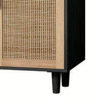 Elegant 4-Door Rattan Storage Cabinet For Bedroom Living Room Office Easy Assembly