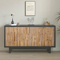 Natural Wood 4-Door Storage Cabinet With Textured Geometric Design For Stylish Organization