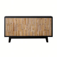 Natural Wood 4-Door Storage Cabinet With Textured Geometric Design For Stylish Organization