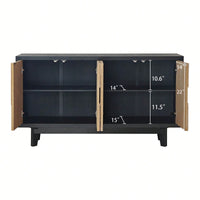 Natural Wood 4-Door Storage Cabinet With Textured Geometric Design For Stylish Organization