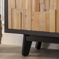 Natural Wood 4-Door Storage Cabinet With Textured Geometric Design For Stylish Organization