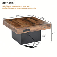 Rustic Farmhouse Coffee Table With USB Ports And Outlets, Brown Wood Grain Center Table With LED Light, Charging Station For Living Room