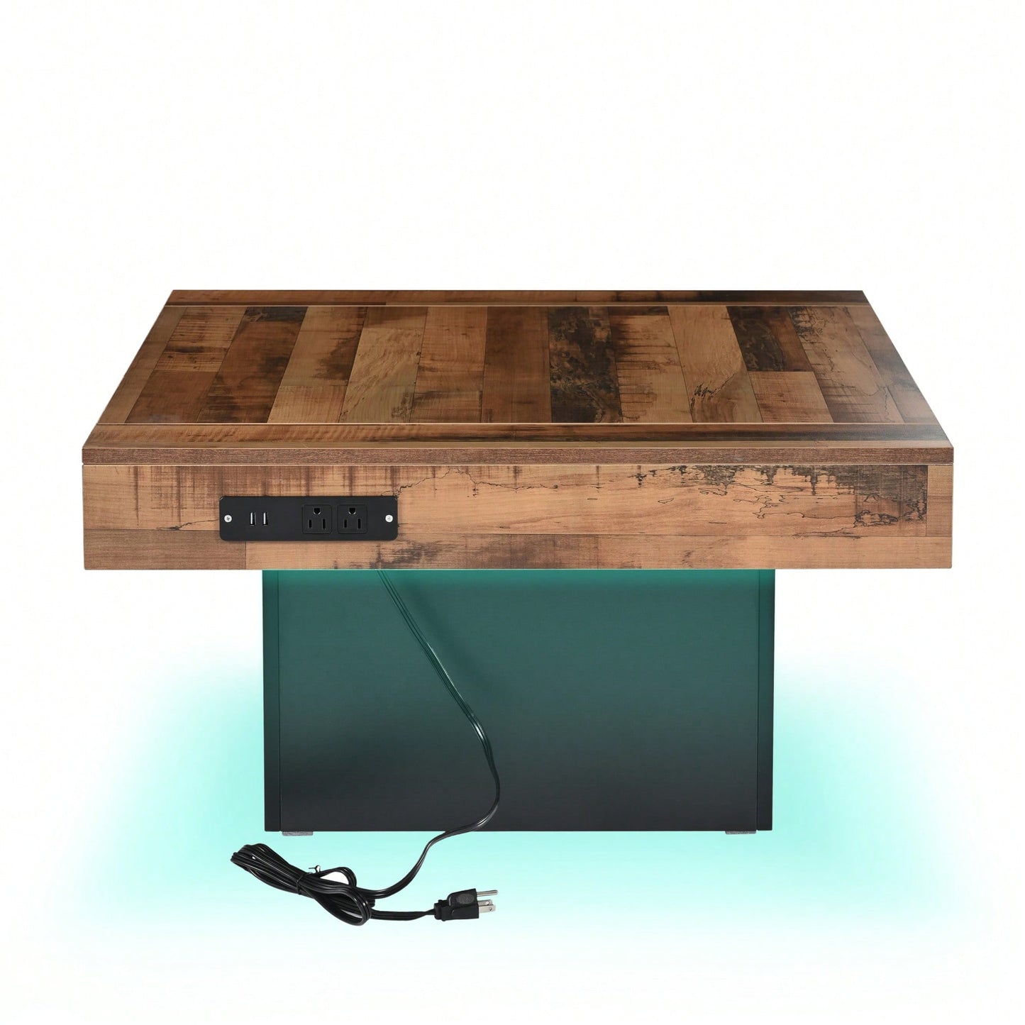 Rustic Farmhouse Coffee Table With USB Ports And Outlets, Brown Wood Grain Center Table With LED Light, Charging Station For Living Room