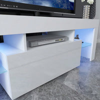 Modern LED TV Stand for Up to 55 Inch TVs with Glass Shelf Glossy Finish Stylish Entertainment Center for Living Room Bedroom White