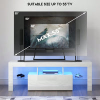 Modern LED TV Stand for Up to 55 Inch TVs with Glass Shelf Glossy Finish Stylish Entertainment Center for Living Room Bedroom White