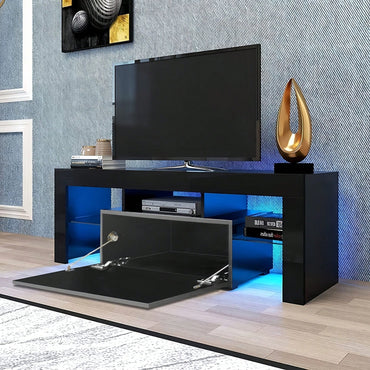 Modern LED TV Stand for Up to 55 Inch TVs with Glass Shelf Glossy Finish Stylish Entertainment Center for Living Room Bedroom White