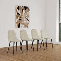 Modern Linen Fabric Dining Chairs Set Of 4 With Spoon Shape Design And Black Metal Legs For Kitchen And Dining Room - Beige Accent Chairs