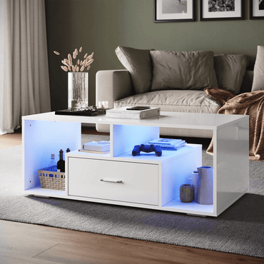 Modern Coffee Table With Storage Drawers And Adjustable LED Lights Available In 16 Colors