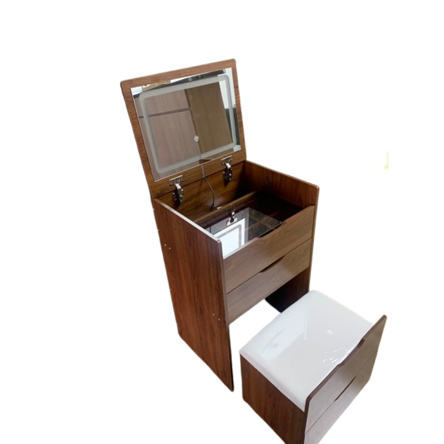 Compact 3 In 1 Vanity Desk With Flip Top Mirror And Glass Desktop, Small Makeup Vanity Set With 3 Drawers And Cushioned Stool For Bedroom