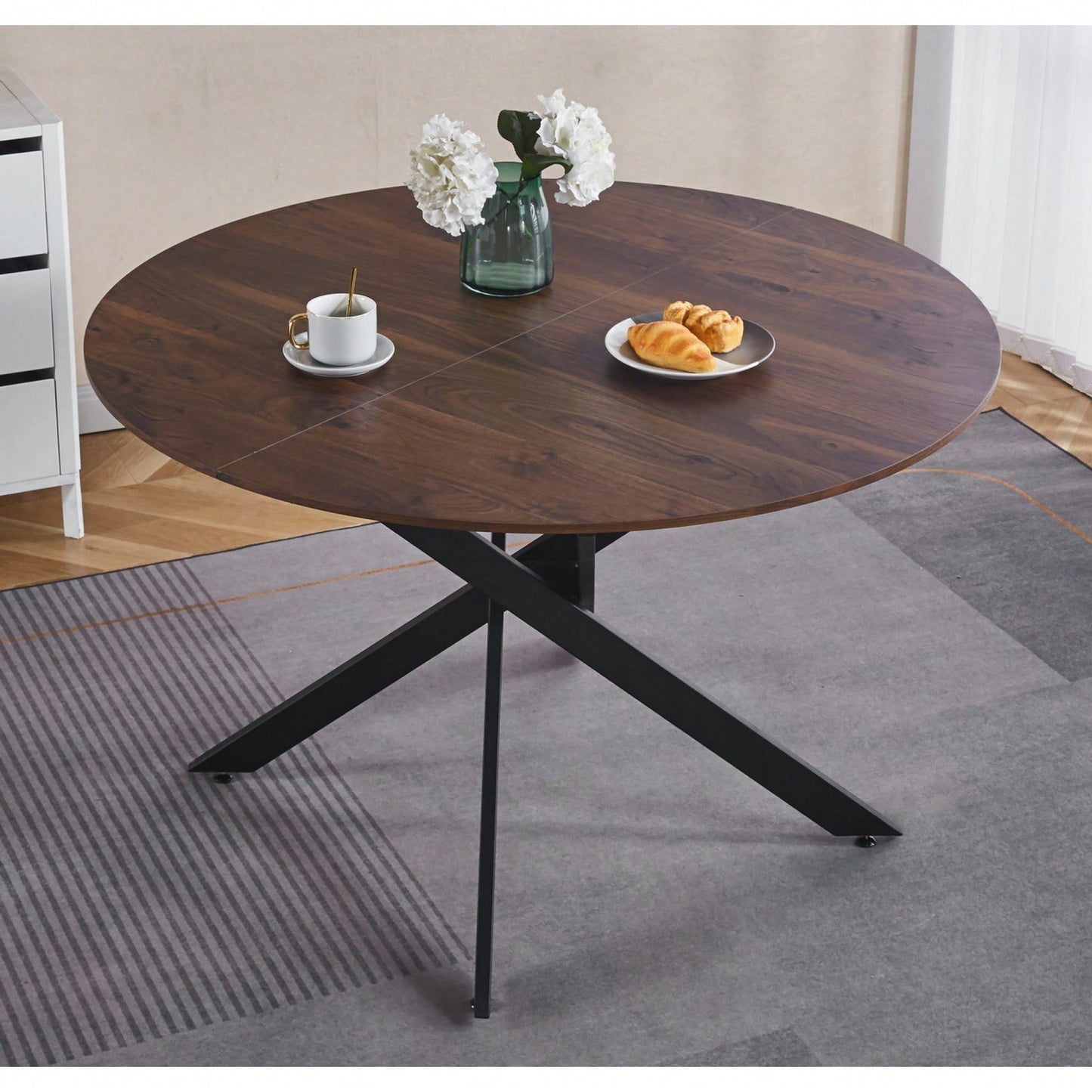 47.2 Inch Round Dining Table For Home And Office With Cross Leg Design - Versatile Coffee Table
