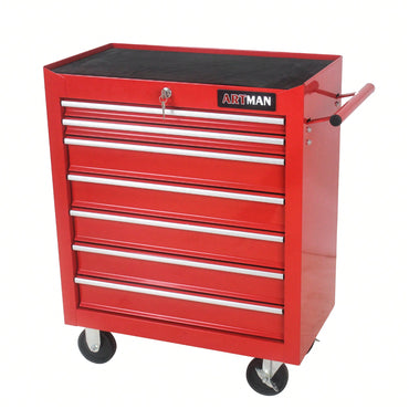 Multifunctional 7 Drawer Tool Cart With Wheels For Easy Mobility And Storage Red