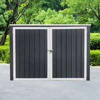 Metal Outdoor Garbage Bin Shed For 2 Trash Cans Grey Storage Solution