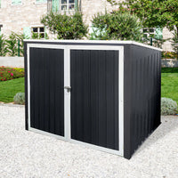 Metal Outdoor Garbage Bin Shed For 2 Trash Cans Grey Storage Solution