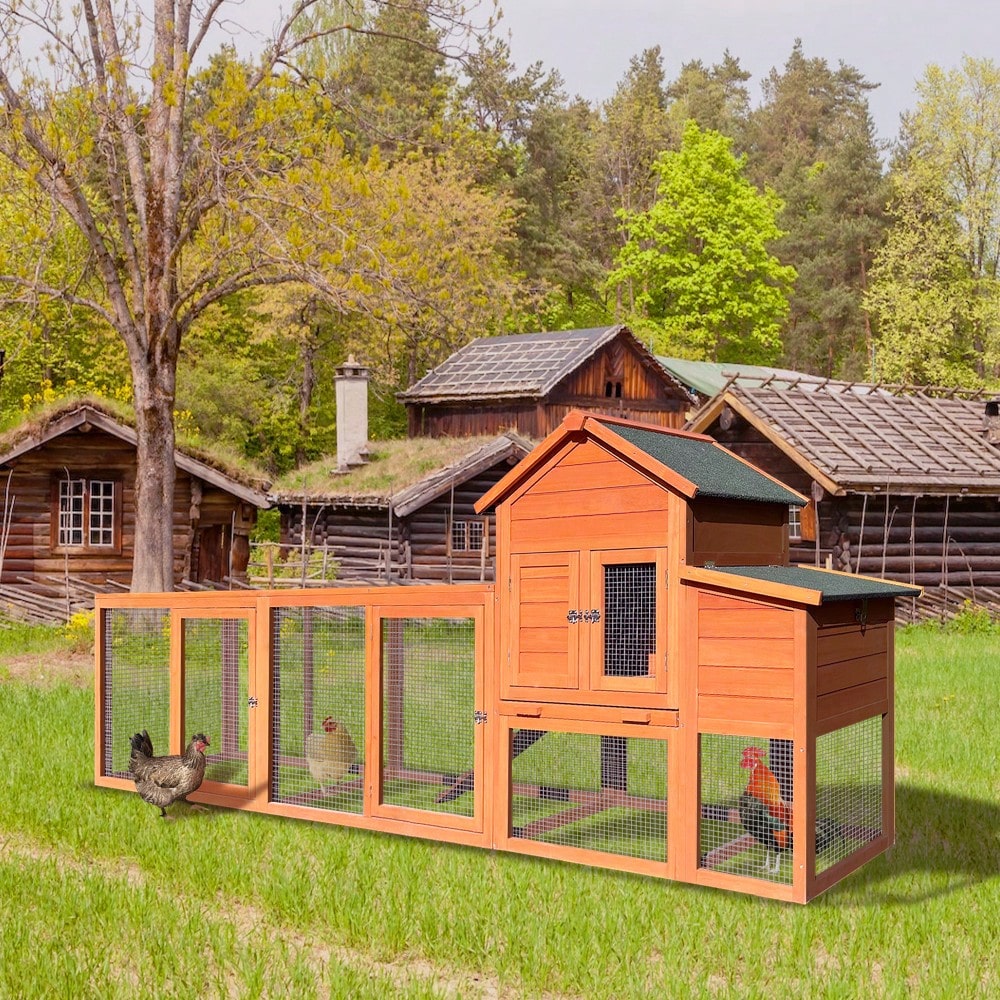 Spacious Outdoor Wooden Chicken Coop With Nesting Box And Wire Fence Poultry Cage For Hens