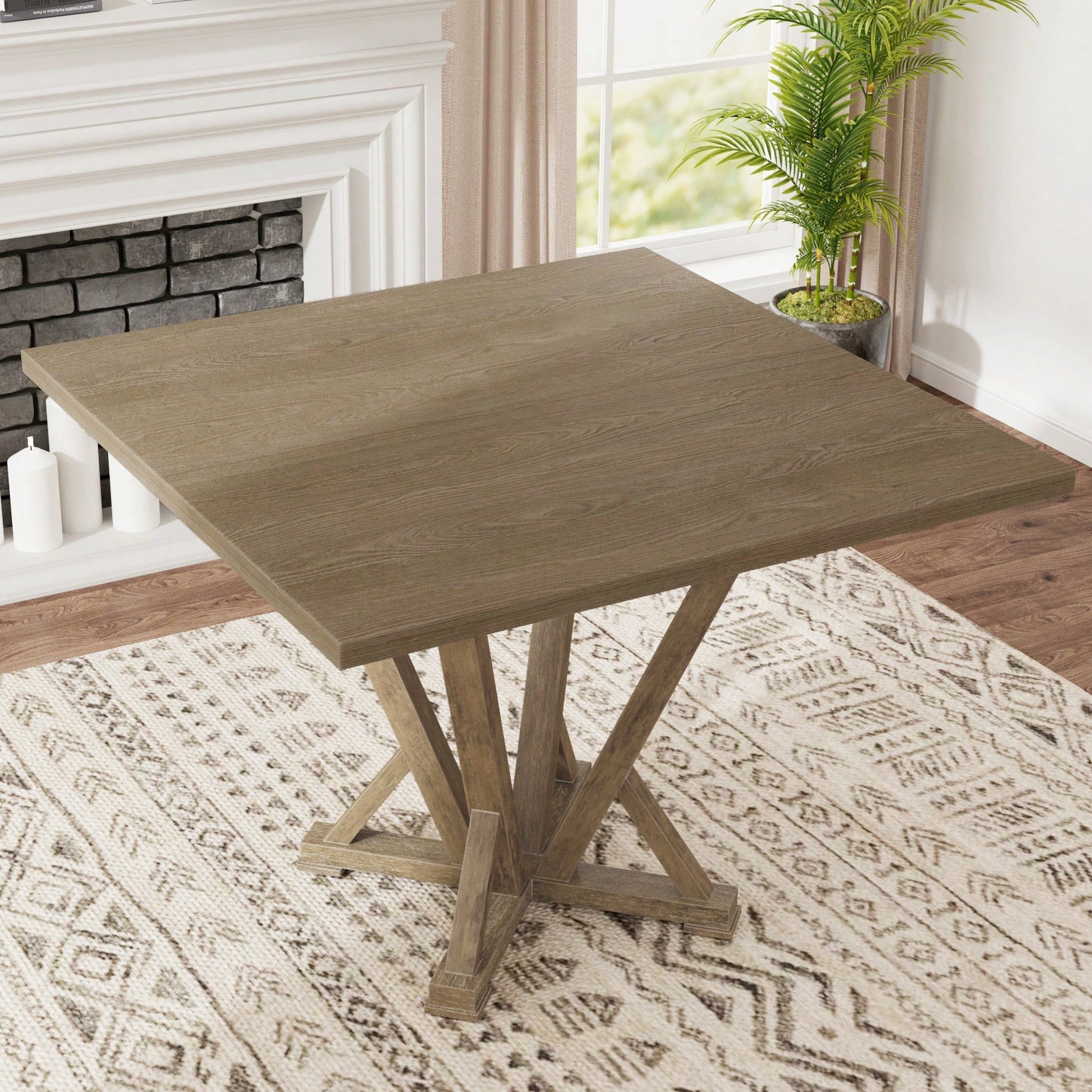 Rustic Solid Wood Square Counter Table 45 Inch Distressed Finish For 4 Seaters 36 Inch Height