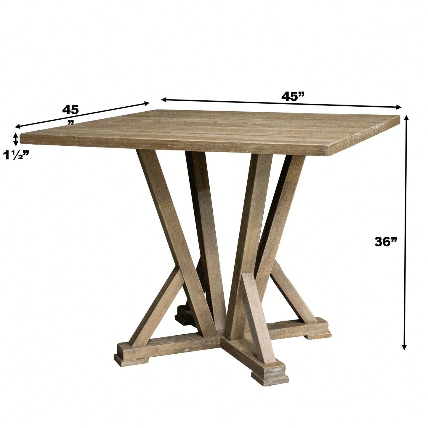 Rustic Solid Wood Square Counter Table 45 Inch Distressed Finish For 4 Seaters 36 Inch Height
