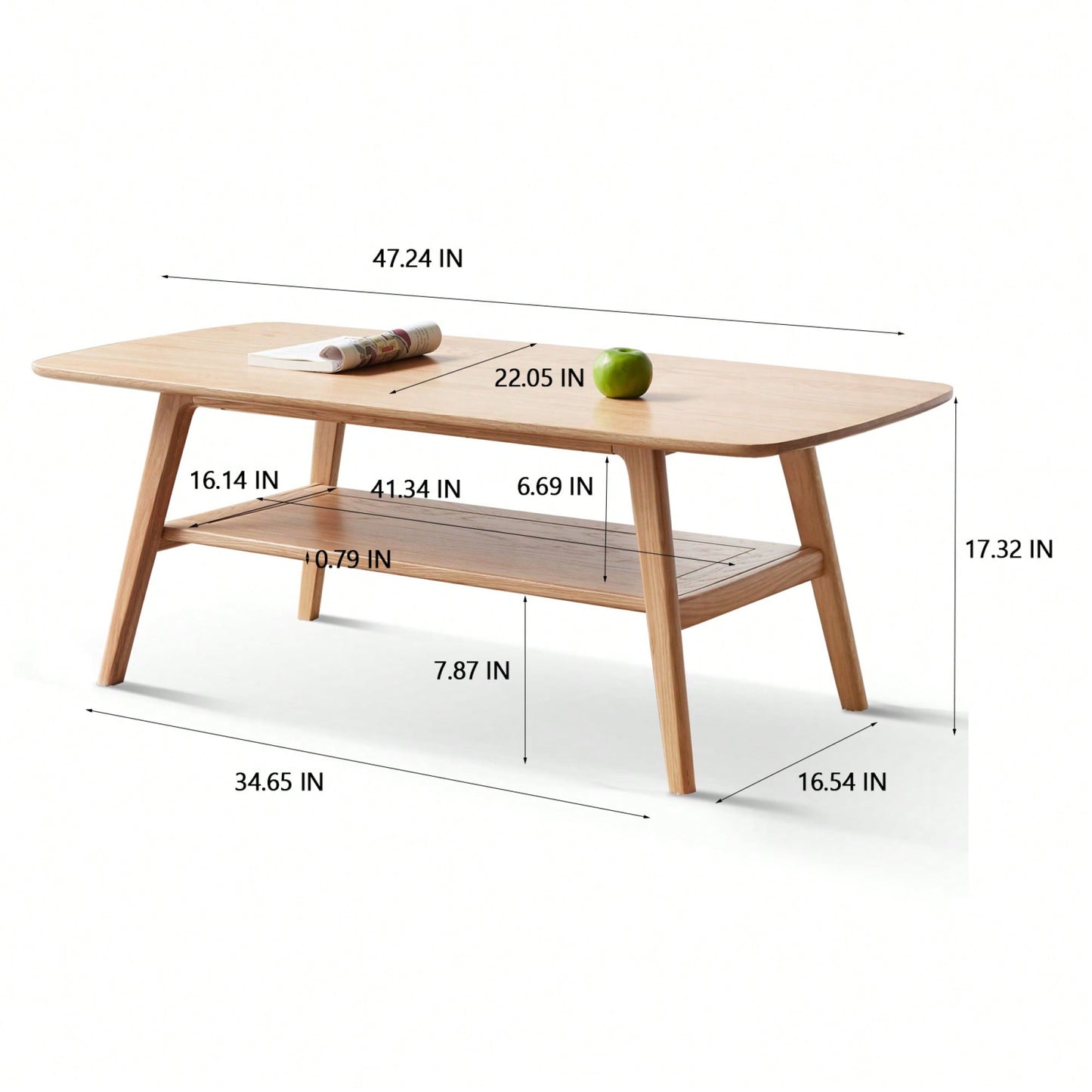 Solid Wood Coffee Table With Storage Shelf 120x56x44 Cm Easy Assembly Natural Writing Desk For Home Office