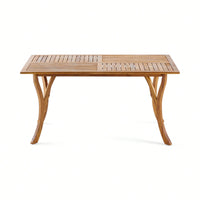 Outdoor 59 Inch Rectangular Solid Wood Dining Table With Teak Finish For Patio And Garden