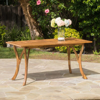 Outdoor 59 Inch Rectangular Solid Wood Dining Table With Teak Finish For Patio And Garden