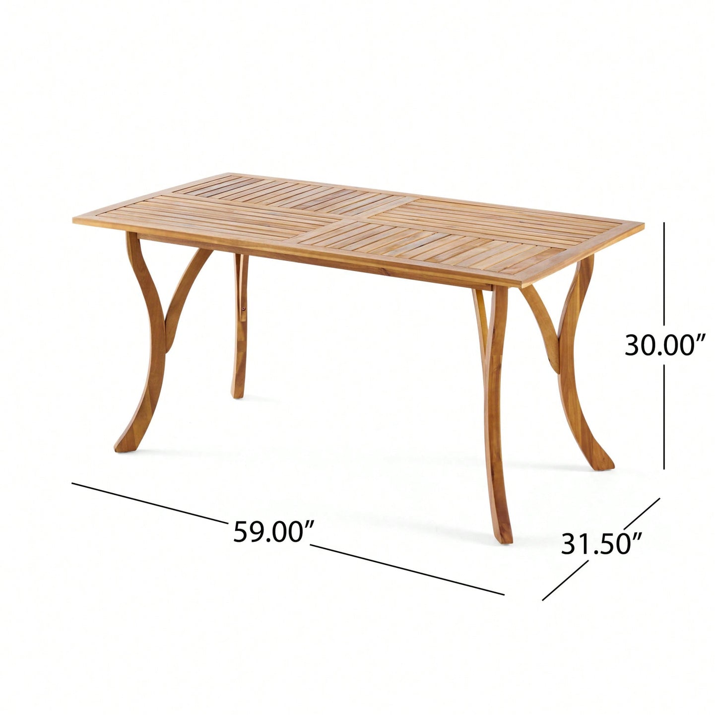 Outdoor 59 Inch Rectangular Solid Wood Dining Table With Teak Finish For Patio And Garden