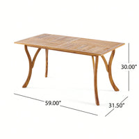 Outdoor 59 Inch Rectangular Solid Wood Dining Table With Teak Finish For Patio And Garden