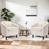 Modern Accent Barrel Chair For Living Room With Thick Cushions And Pillows, Comfy Single Sofa Chair With Wooden Legs In Beige