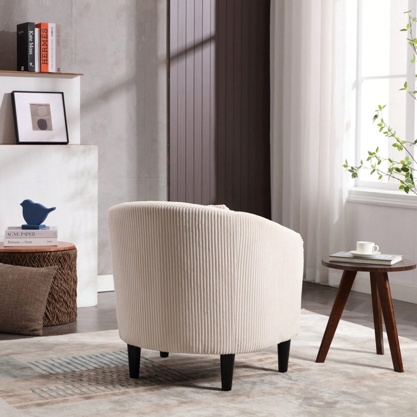 Modern Accent Barrel Chair For Living Room With Thick Cushions And Pillows, Comfy Single Sofa Chair With Wooden Legs In Beige