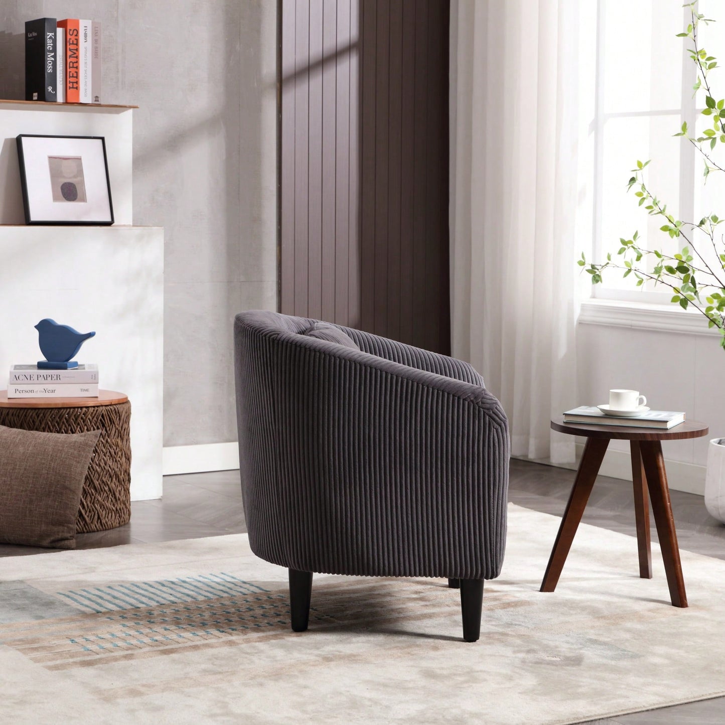 Modern Accent Barrel Chair For Living Room With Thick Cushions And Pillows, Comfy Single Sofa Chair With Wooden Legs In Beige