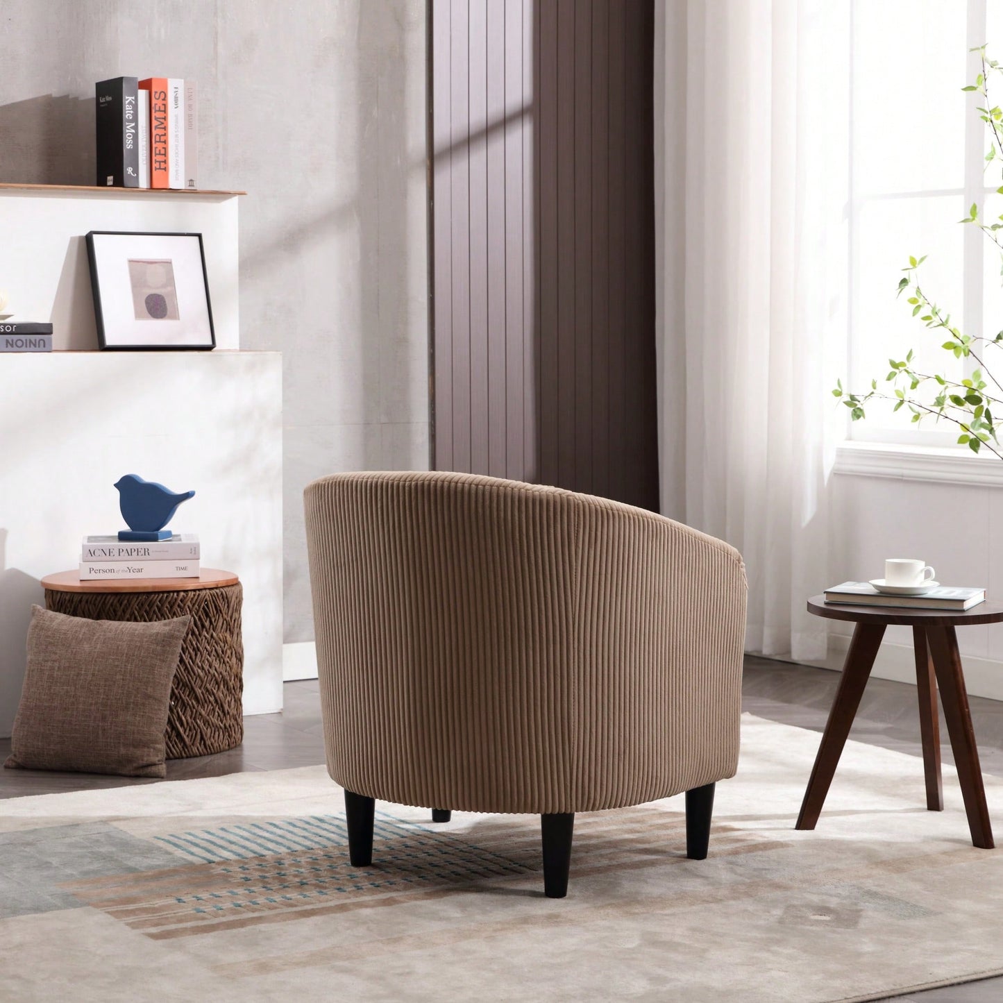 Modern Accent Barrel Chair For Living Room With Thick Cushions And Pillows, Comfy Single Sofa Chair With Wooden Legs In Beige