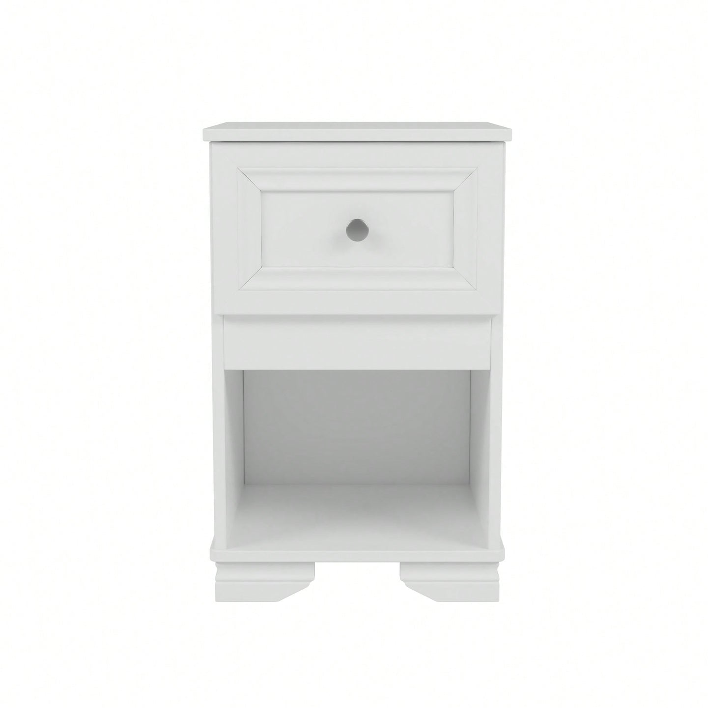 Elegant Retro Nightstand With Drawer And Open Shelf For Bedroom Classic Design In White With Metal Handle