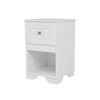 Elegant Retro Nightstand With Drawer And Open Shelf For Bedroom Classic Design In White With Metal Handle