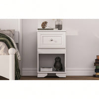 Elegant Retro Nightstand With Drawer And Open Shelf For Bedroom Classic Design In White With Metal Handle