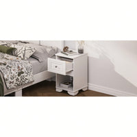 Elegant Retro Nightstand With Drawer And Open Shelf For Bedroom Classic Design In White With Metal Handle